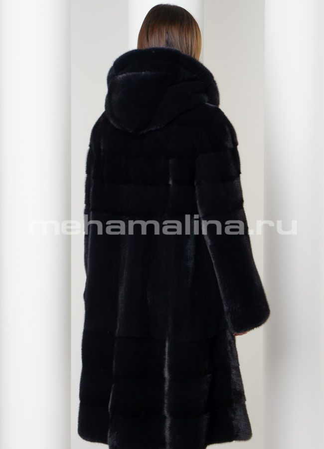 Шуба из скандинавской норки с капюшоном модель № S-574 в кредит