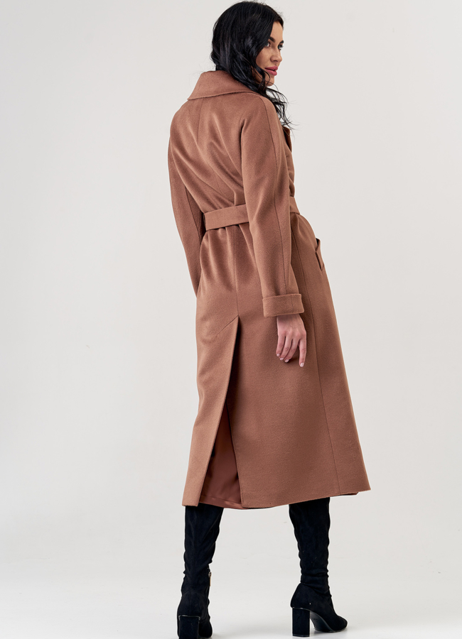 Классическое женское пальто в коричневом цвете модель № 21306 в рассрочку