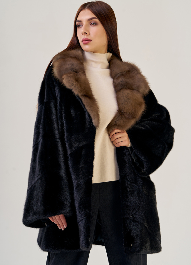 Шуба из норки оверсайз с английским воротником модель № 72128 универмаг малина