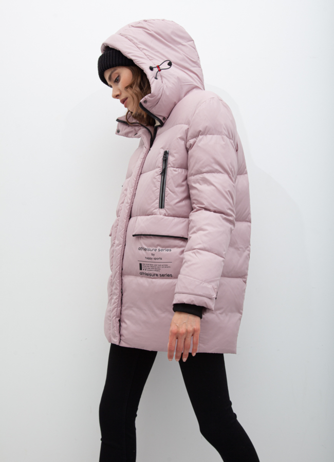 Пуховик женский розового цвета модель № 21025 в кредит