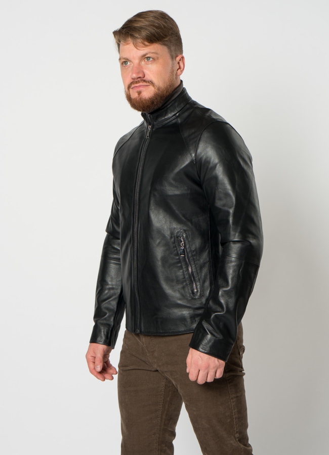 Мужская куртка из натуральной кожи в черном цвете модель № 21613 в кредит