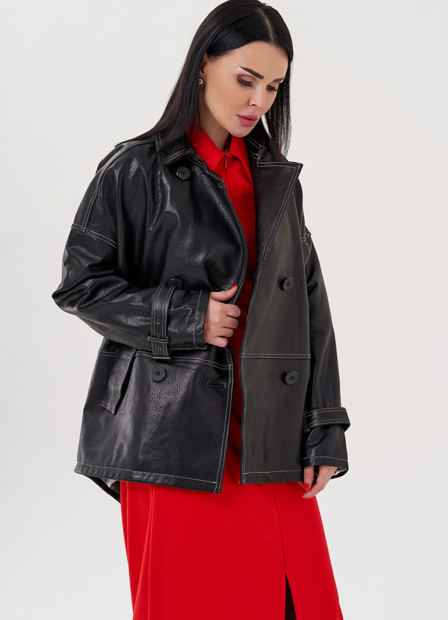 Куртка из натуральной кожи с двубортной застежкой модель № 24092 универмаг малина