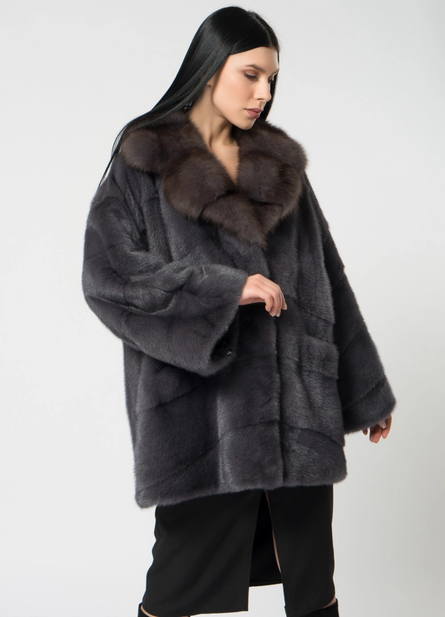 Короткая шуба из норки с английский воротником модель № 1504 универмаг малина