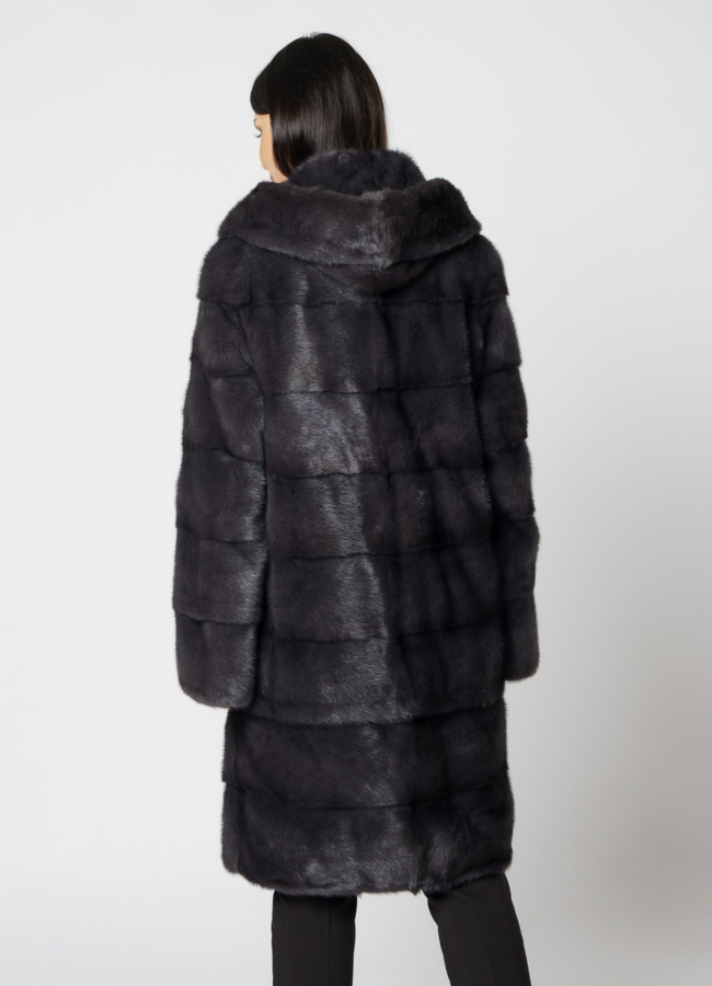 фото Норковая шуба в цвете графит с капюшоном  модель № 24954 фото Норковая шуба в цвете графит с капюшоном  модель № 24954