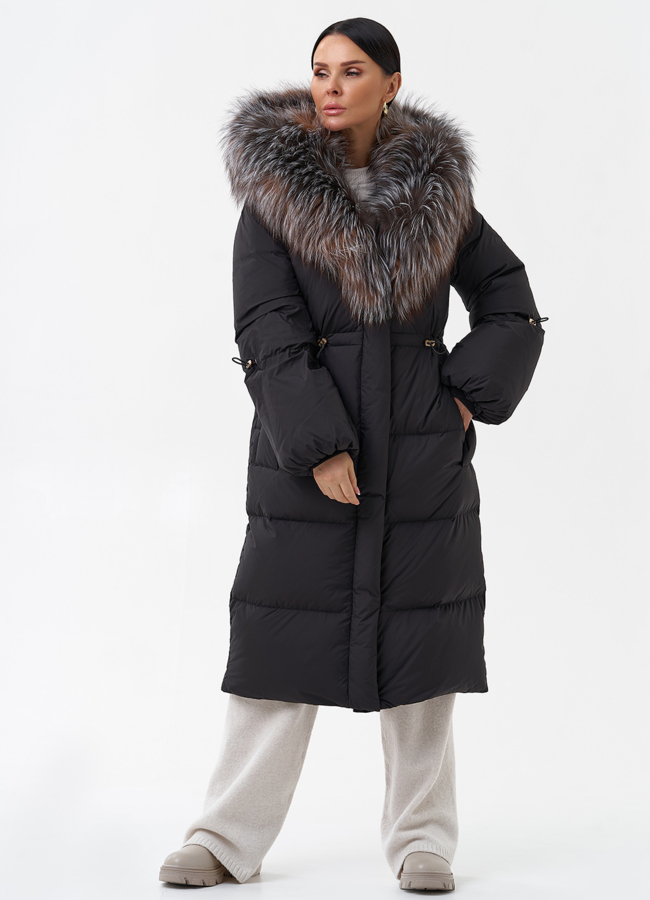 Пуховик с капюшоном отделка блюфрост модель № 29361 универмаг малина