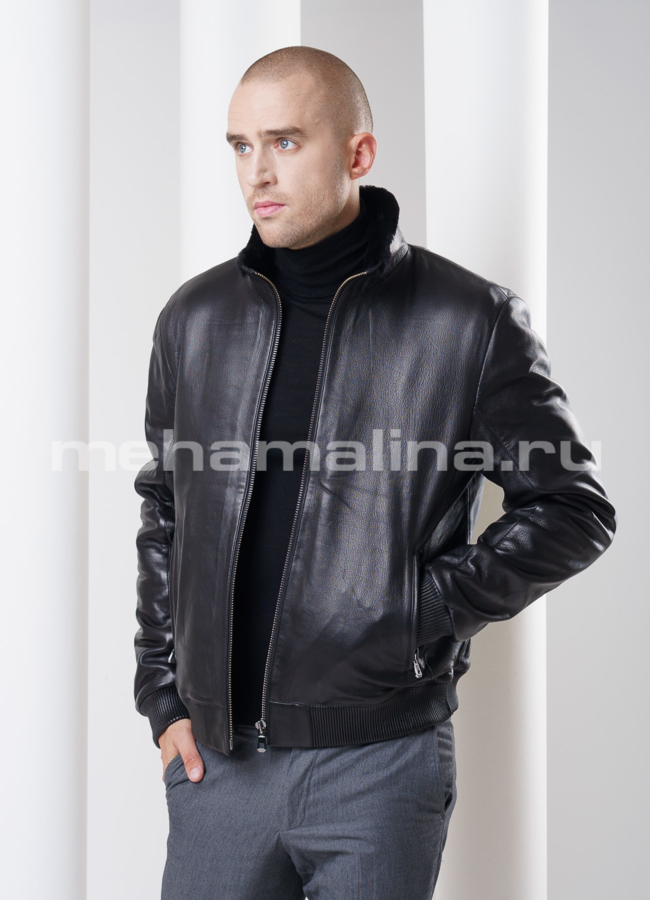 Мужская дубленка на резинке, стойка модель № DM-66 в кредит