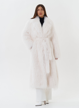 Длинная шуба из эко страуса