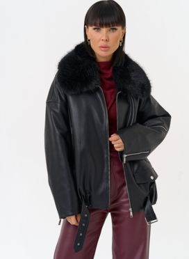 Женская утепленная куртка из эко кожи черного цвета Женская утепленная куртка из эко кожи черного цвета