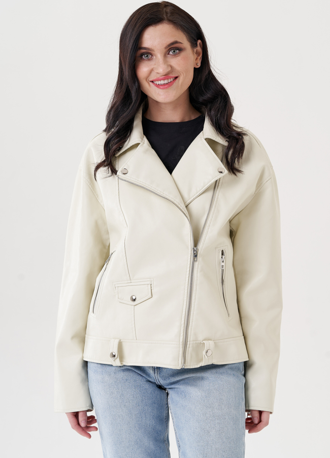 Женская куртка косуха из эко кожи  модель № 24451 меха малина