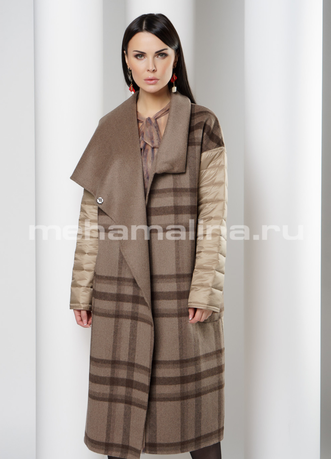 Комбинированное пальто бежевого цвета модель № 3434 универмаг малина