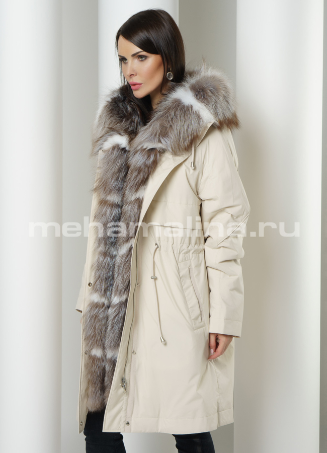 Парка на молнии с капюшоном с мехом модель № 991 универмаг малина