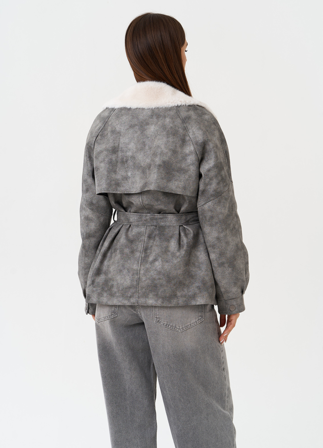 Жакет из эко кожи с отделкой эко мехом модель № 28308 универмаг малина