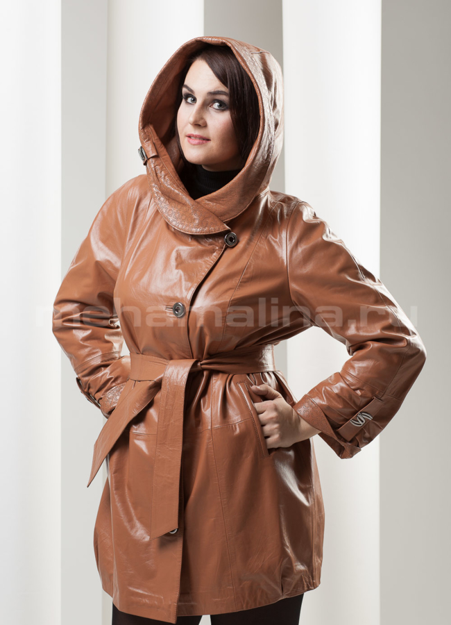 фото Кожаный плащ, цвет виски модель № K-158