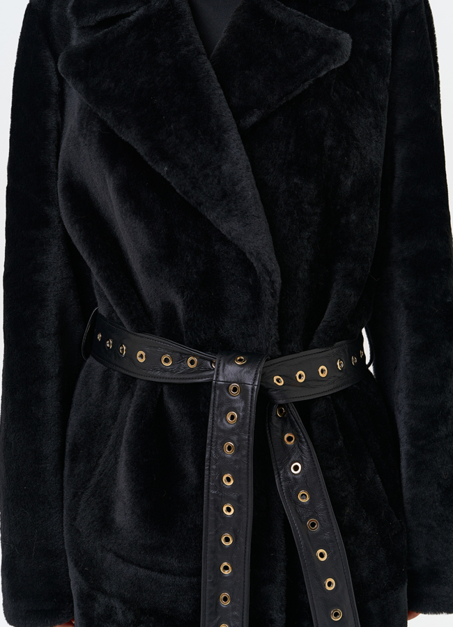 Женская натуральная дубленка с двойным поясом модель № 31612 универмаг малина Женская натуральная дубленка с двойным поясом модель № 31612 универмаг малина