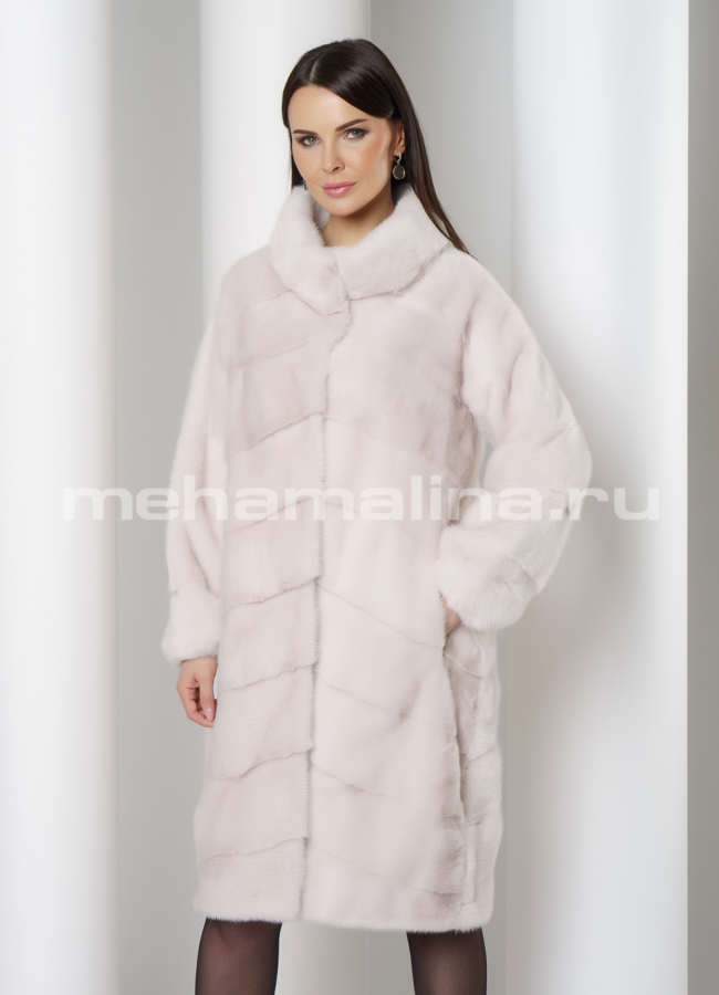 Светлая норковая шуба со стойкой  модель № S-754 универмаг малина