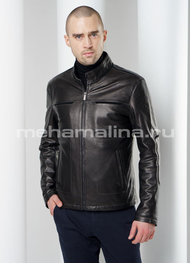 Мужская кожаная куртка модель № KP-207 универмаг малина