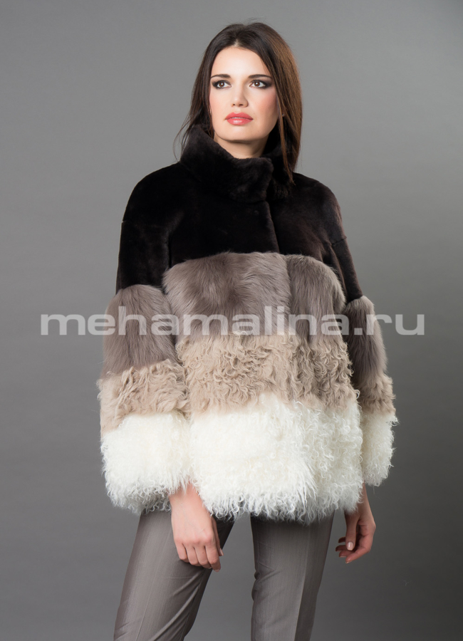 Укороченная дубленка Punto модель № 3206 меха малина