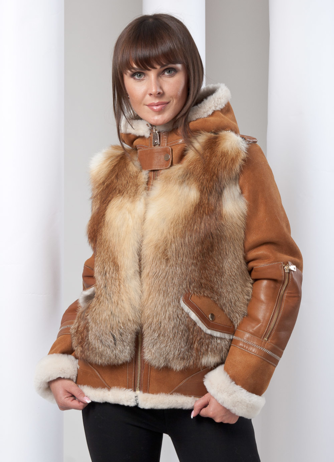 Дубленка  модель № KM-4 меха малина