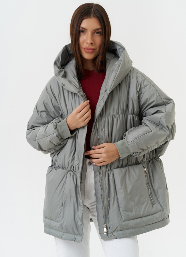 Оверсайз куртка с капюшоном модель № 27882 универмаг малина