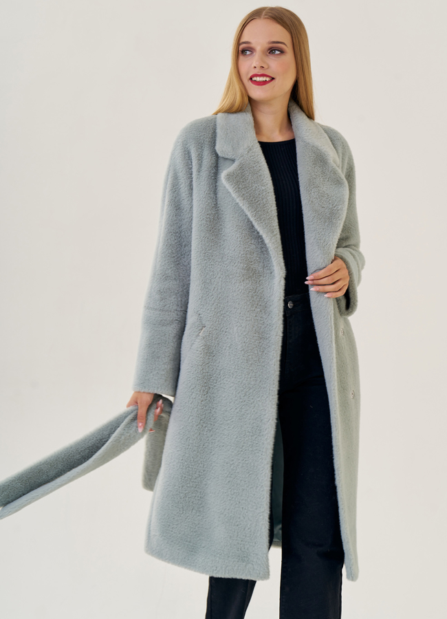 Женское ворсовое пальто с капюшоном модель № 23272 универмаг малина