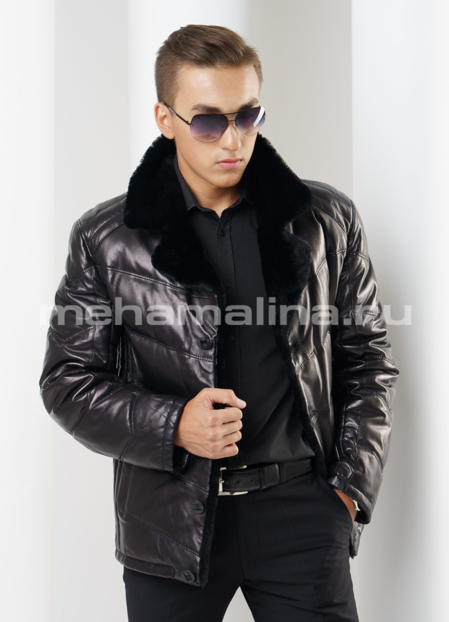 Пуховик из натуральной кожи модель № ПМ-61 универмаг малина