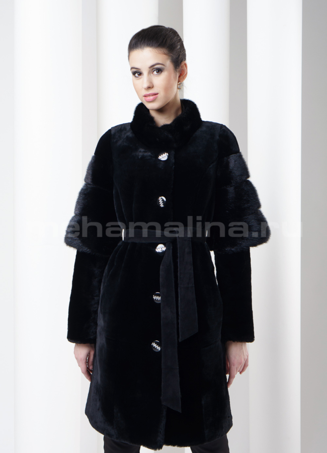 Шуба с норковыми рукавами из астрагана модель № S-119  в кредит