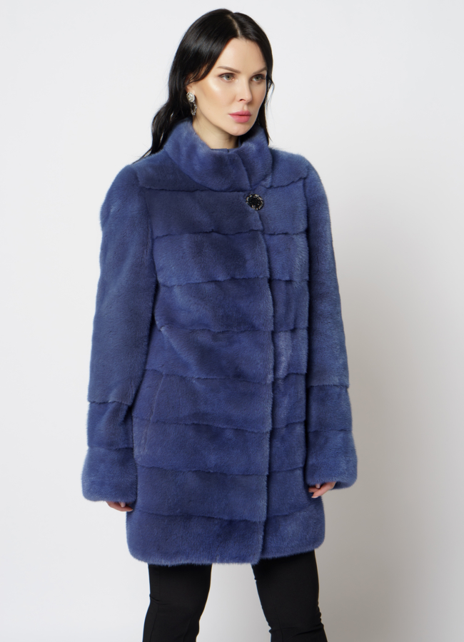 Шуба с воротником стойкой из скандинавской норки модель № 21474 в кредит