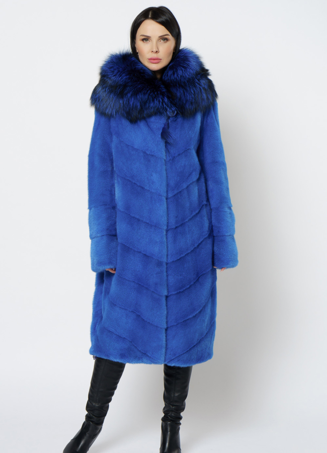 фото Шуба из норки синего цвета модель № 1202