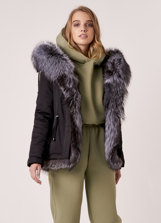 Укороченная парка с чернобуркой модель № 19096 в кредит