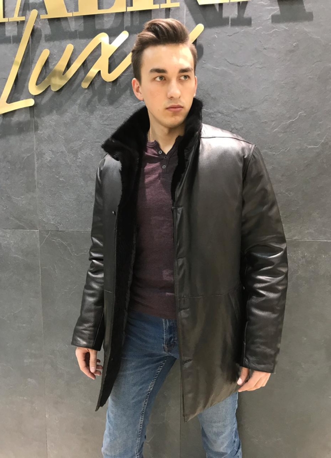 фото Кожаный пуховик модель № W8017-3