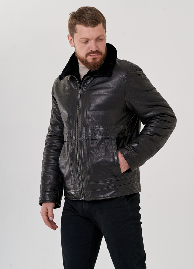 Мужской пуховик из натуральной кожи модель № 79169 универмаг малина