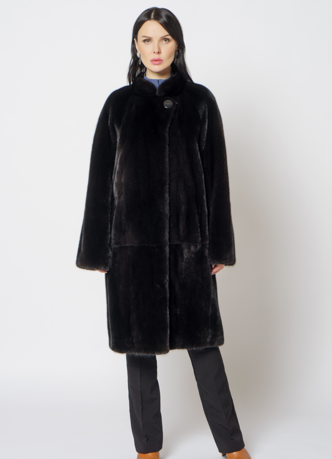фото Шуба из скандинавской норки в цвете черный вельвет модель № S-708