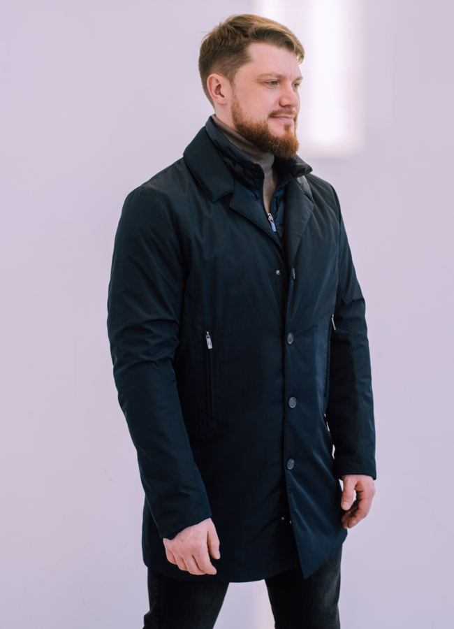 фото Утепленная мужская куртка синего цвета  модель № 22534