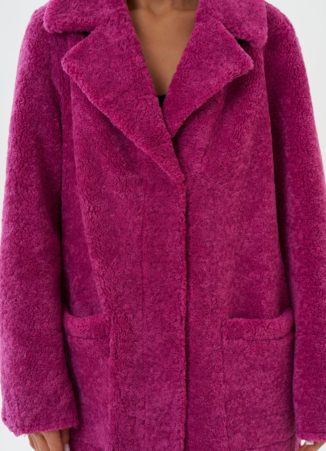 Двухсторонняя эко дубленка с поясом модель № 27779 универмаг малина
