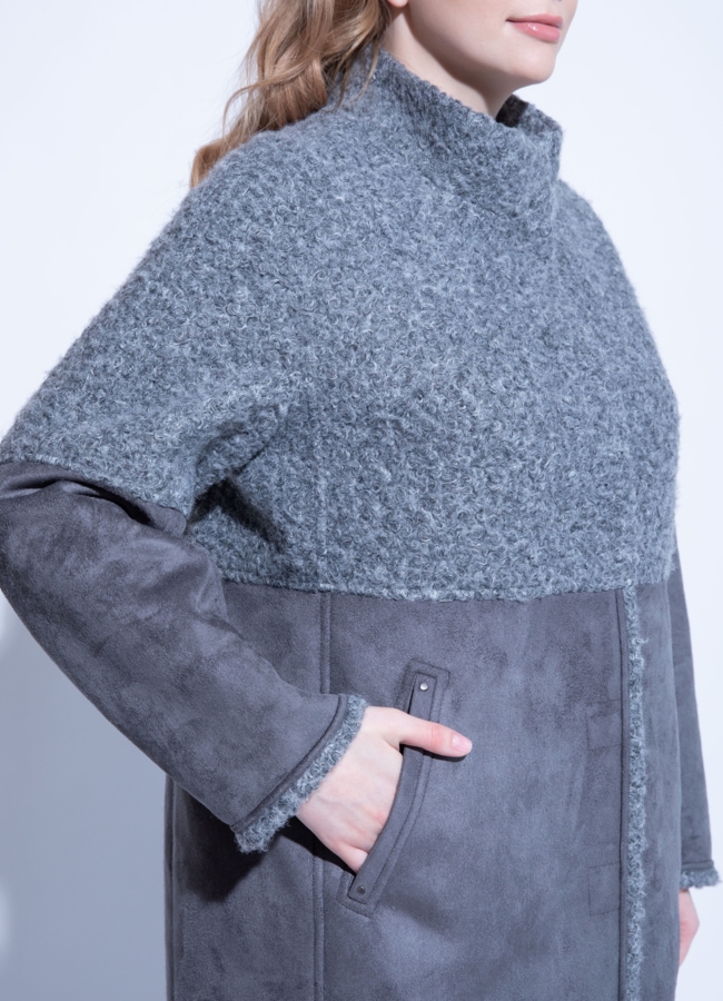 Женская дубленка из эко кожи цвета графит модель № 9104 в кредит