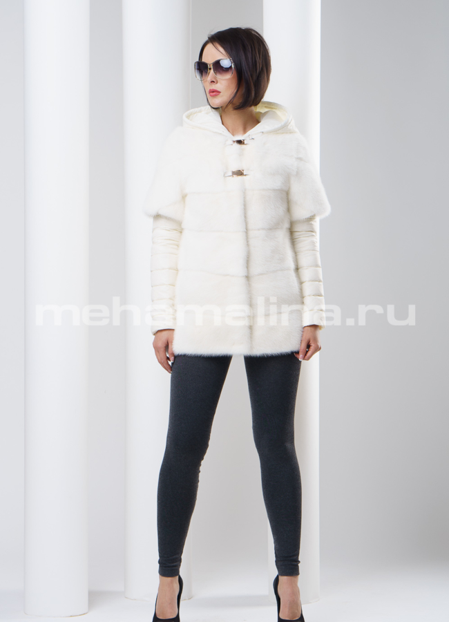 Белоснежная шуба из норки модель № S-276 универмаг малина