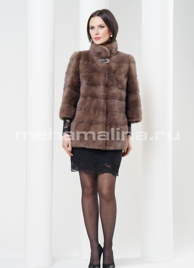 Шуба из норки укороченная, поперечка модель № S-322 в рассрочку