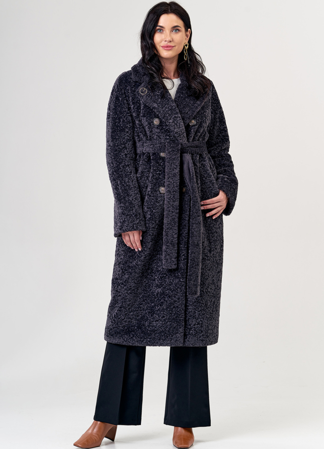 фото Пальто из эко меха в сером цвете модель № 21378