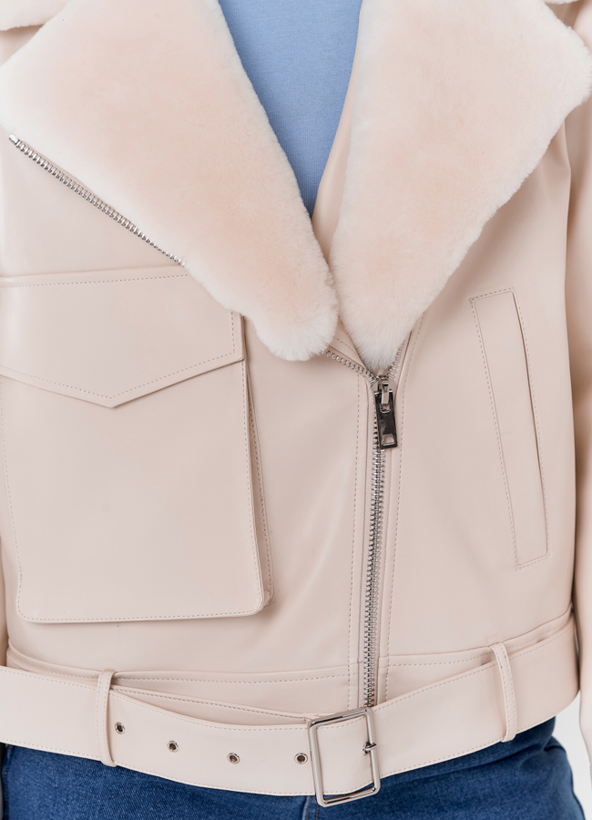 Куртка из эко кожи на утеплителе с натуральным мехом модель № 2273 в рассрочку