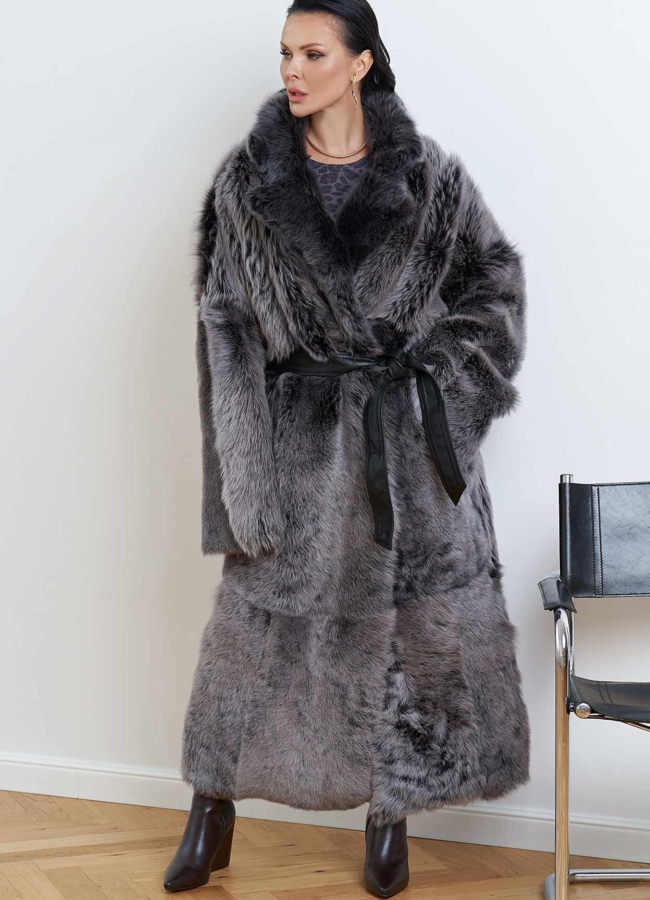 Двухсторонняя натуральная дубленка модель № 28421 меха малина