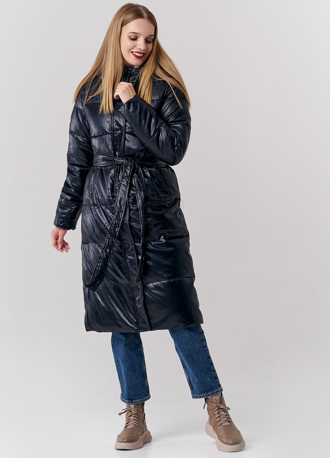 Пальто из эко кожи с капюшоном модель № 21827 в кредит