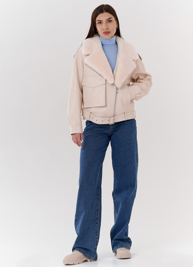 Куртка из эко кожи на утеплителе с натуральным мехом модель № 2273 универмаг малина