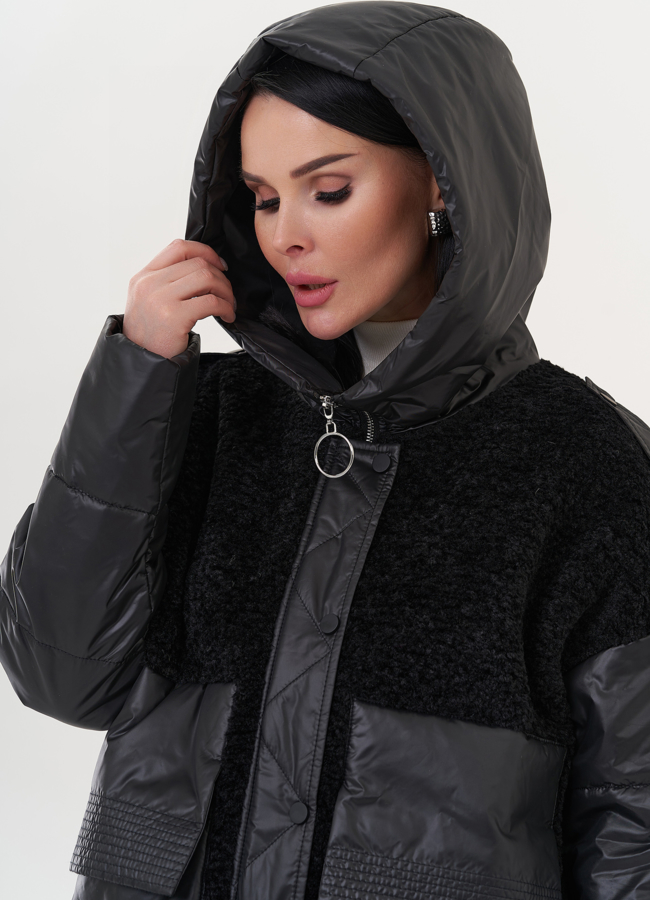 Женская куртка с капюшоном в черном цвете модель № 26615 универмаг малина