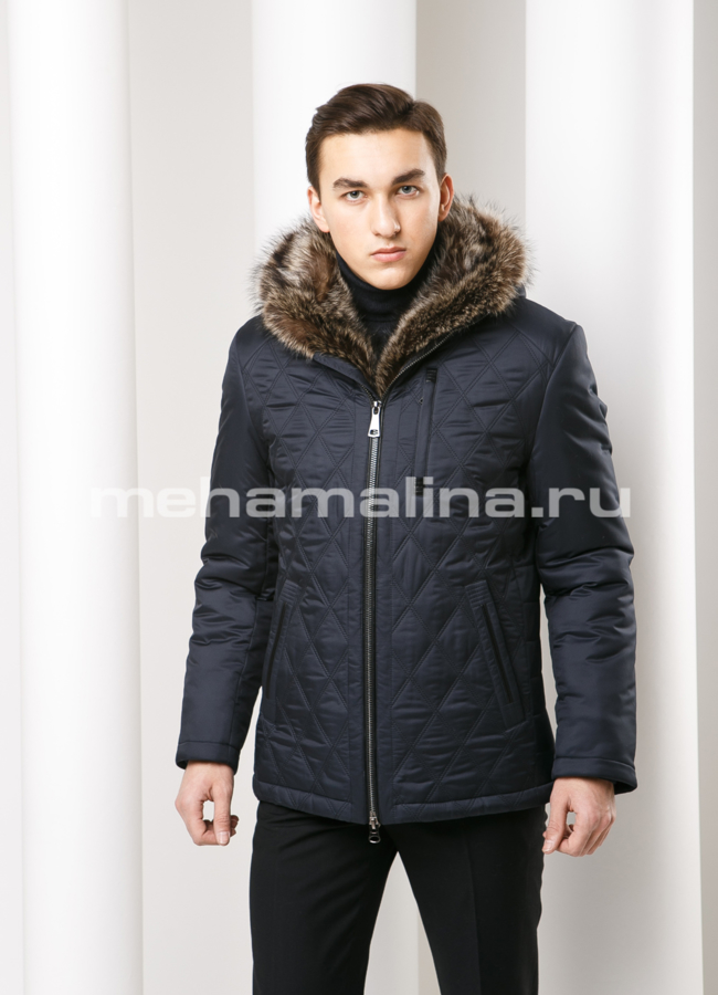 Зимняя стеганная куртка модель № KM-26 меха малина