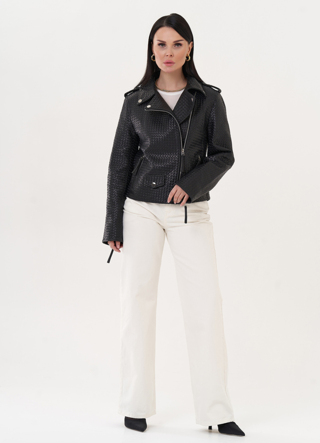 фото Куртка из натуральной кожи с плетением модель № 26950