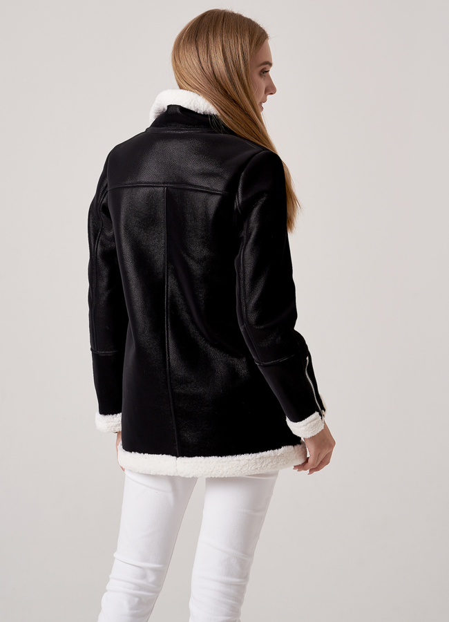 фото Дубленка из эко кожи черного цвета модель № 18807-2