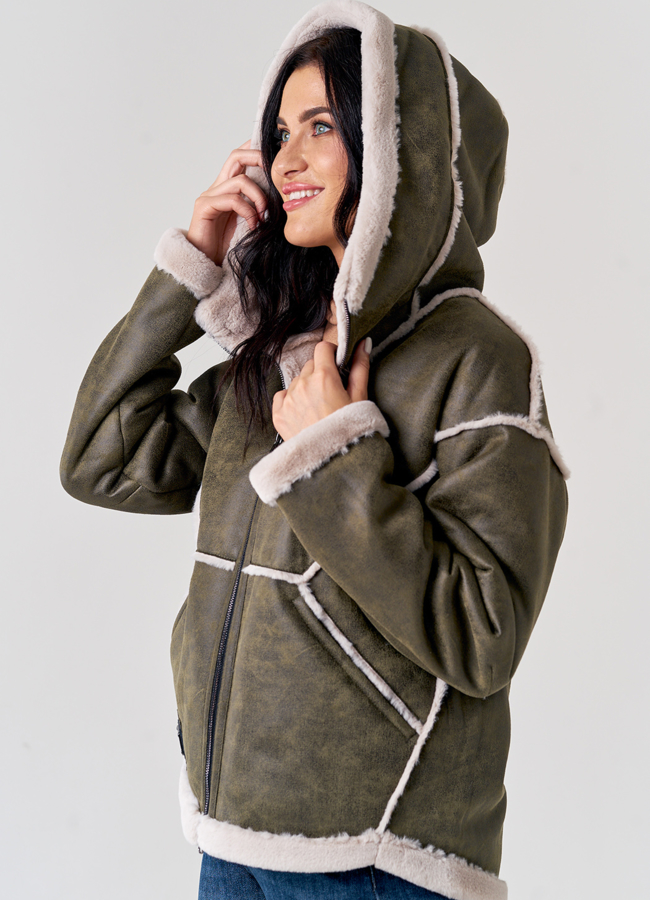 Женская дубленка с капюшоном модель № 21153 в кредит