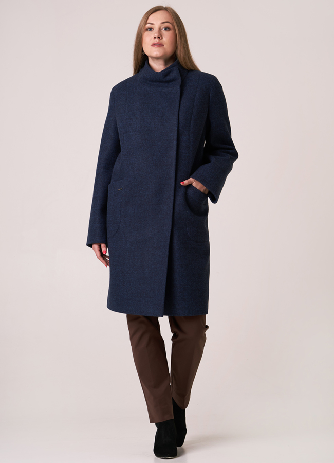 Женское пальто синего цвета модель №  универмаг малина