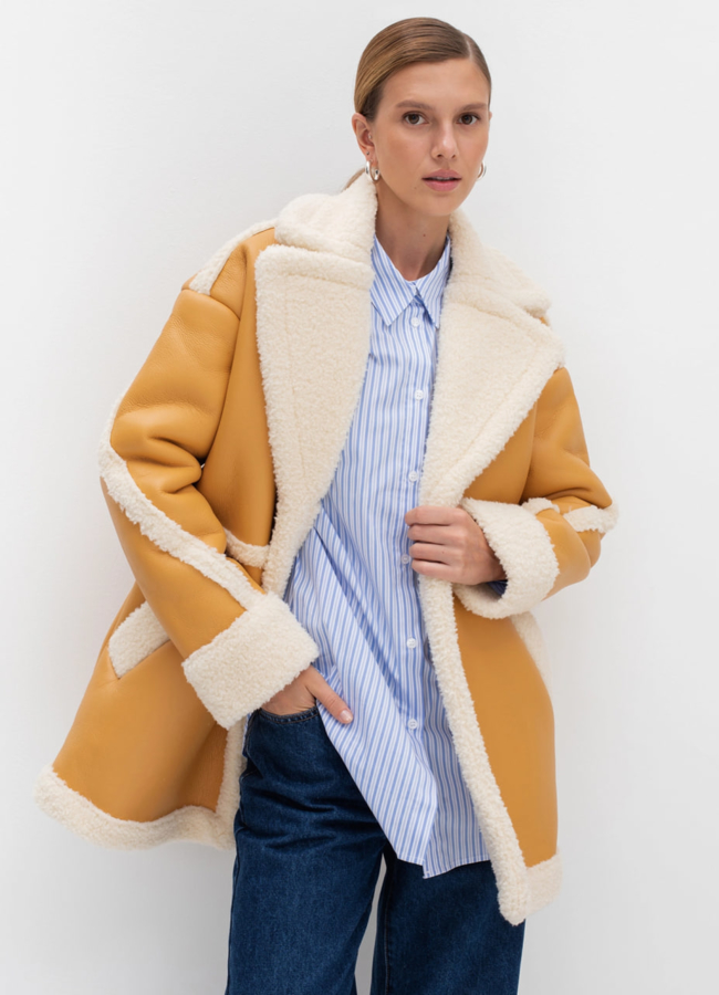 Удлиненная дубленка из эко кожи модель № 40208 в кредит