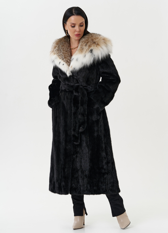 Норковая шуба с капюшоном из меха рыси модель № 28022 универмаг малина